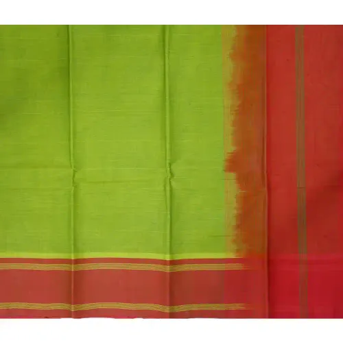 Chettinad Cotton Florescent Green Saree with contrast border